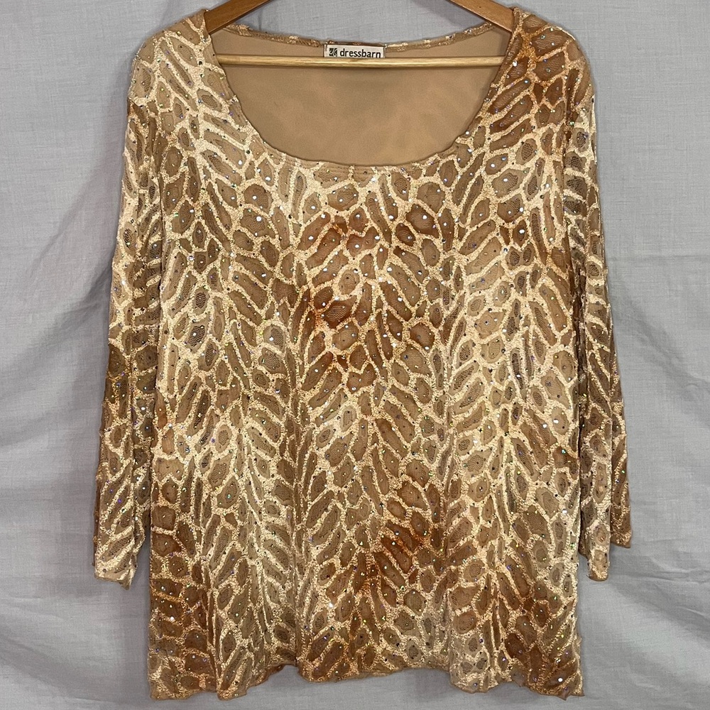 Dress Barn Leopard/Cheetah Print Blouse with Sequins & 3/4 Sleeves -3X